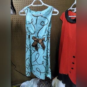 Aqua Dress with Brown Swirl Pattern